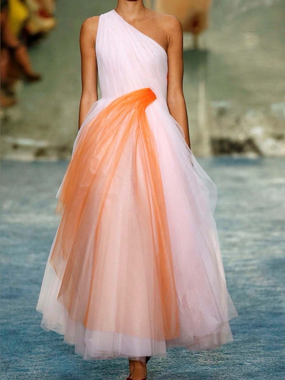 Carolina Herrera Pink One Shoulder Dress with Draped Tulle NWT NEW